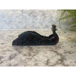 Unique Peacock Enamel and Stone Business Card‎ Holder